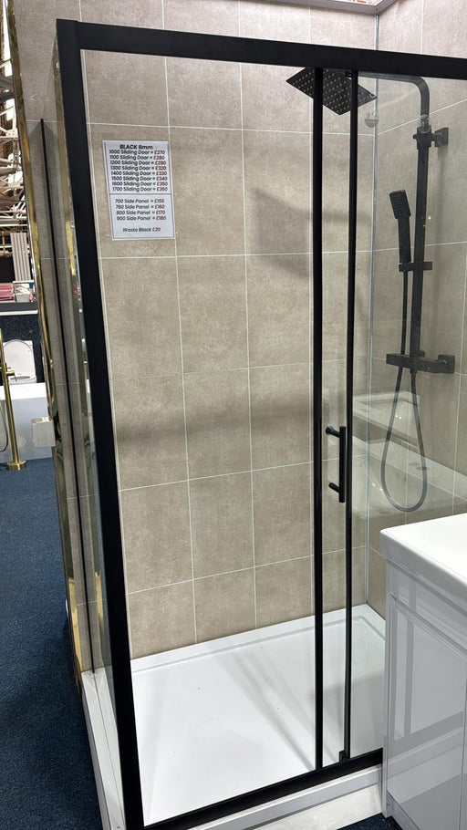 Rectangular Sliding Shower Enclosure Including Tray and Waste Full Set Black 6mm