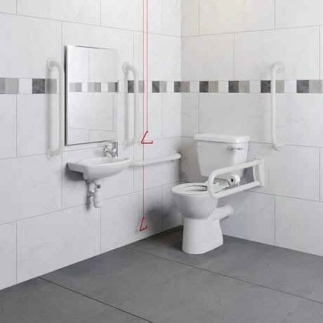 Doc M pack-Accessible  Bathroom Toilet 'Basin +White  Grab Rails