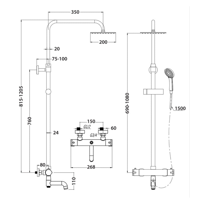 Round Rigid Riser Shower With Bath Filler