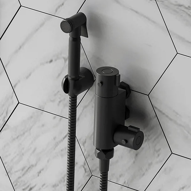 Round Douche Thermostatic Bar Valve with Shower Spray Kit Matt Black