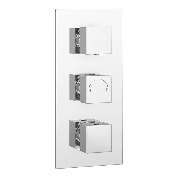 Milan Triple Square Concealed Thermostatic Shower Valve - Chrome