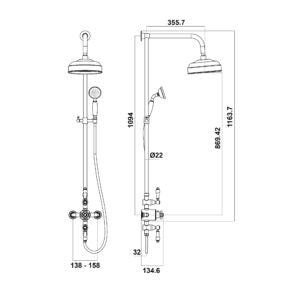 Traditional Rigid Riser Shower with Fixed Head and Handset